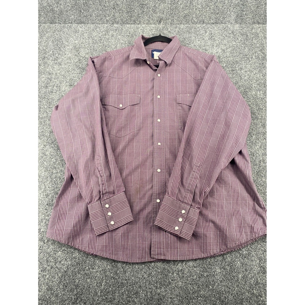 Wrangler Western Snap Shirt Mens XL Purple Check Plaid Long Sleeve Pearl Snap